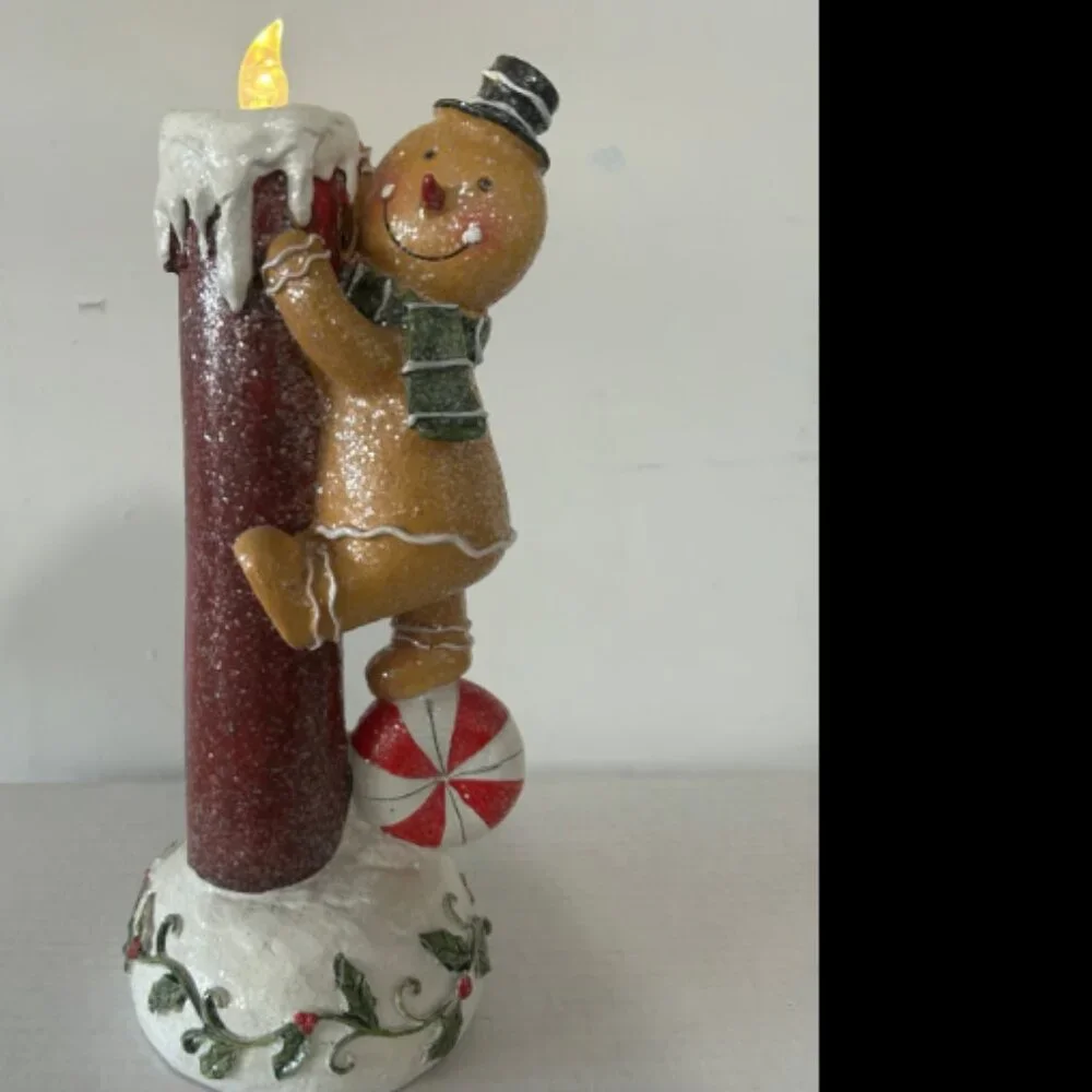 12” Lighted Christmas Gingerbread Peppermint Candy Candle Valerie Parr Hill